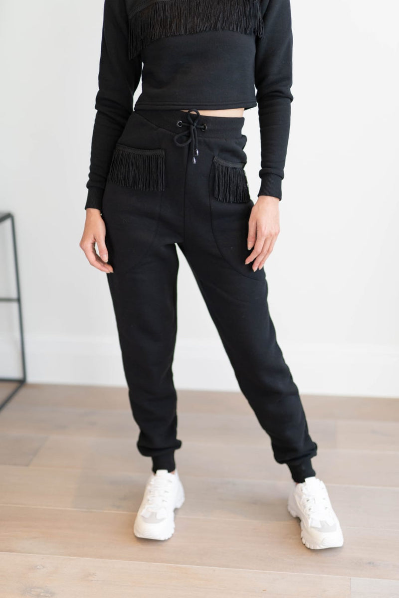 CAGGIE FRINGING DETAILED HIGH WAISTED TROUSER - CT081