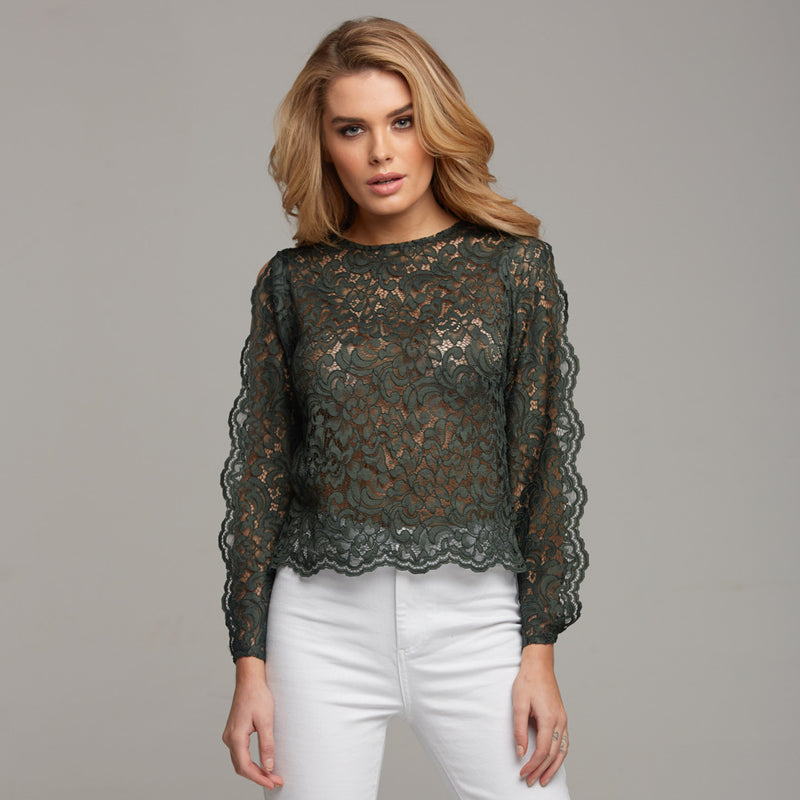 ISABELLA GREEN LACE WITH SPLIT SLEEVE DETAIL - CT039
