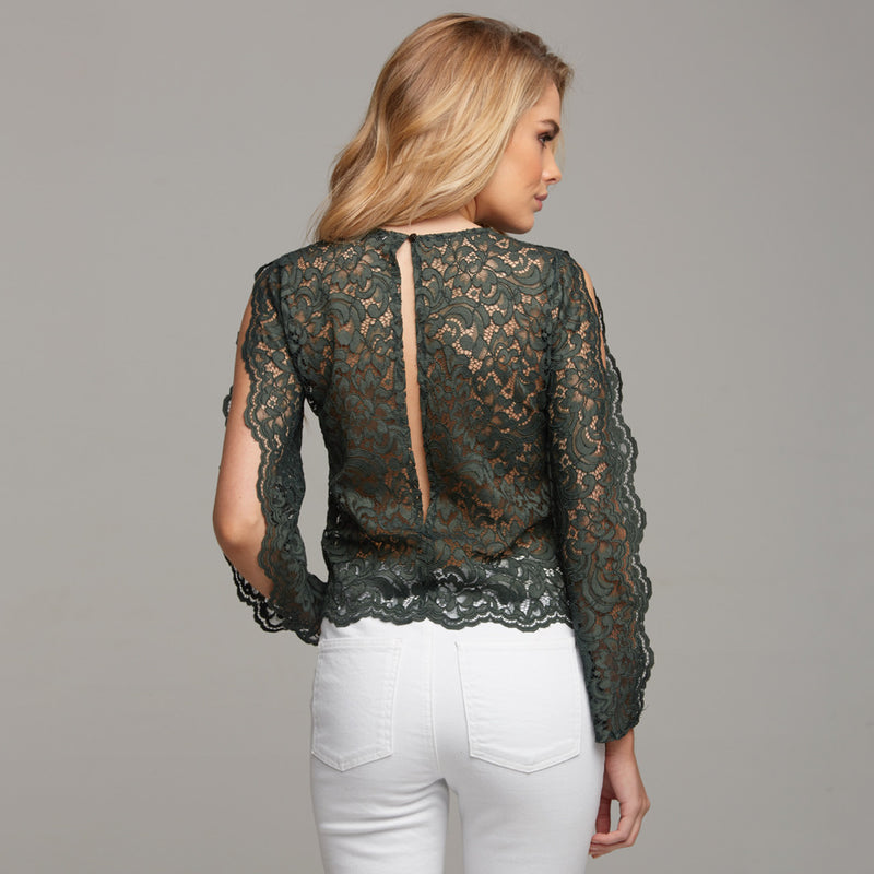 ISABELLA GREEN LACE WITH SPLIT SLEEVE DETAIL - CT039