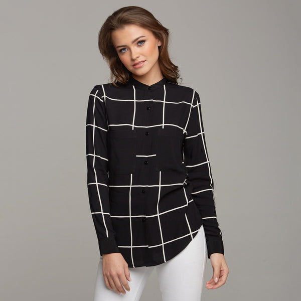 BROOKE GRID COLLAR STAND SHIRT - CT031