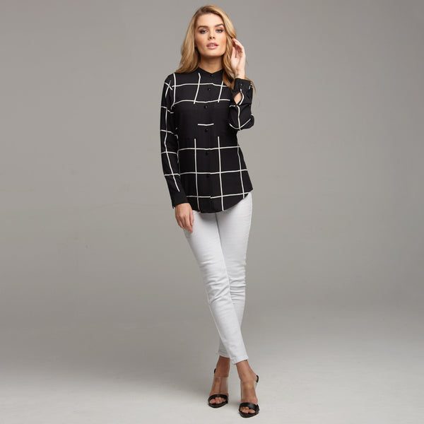 BROOKE GRID COLLAR STAND SHIRT - CT031