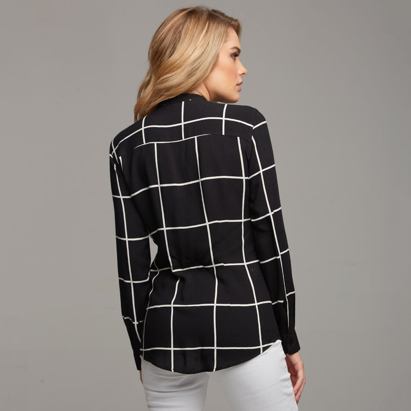 BROOKE GRID COLLAR STAND SHIRT - CT031