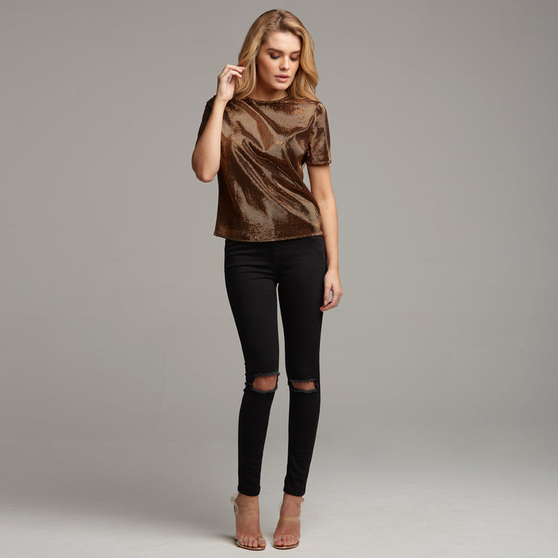 CARA BRONZE METALLIC BOXY TOP - CT067