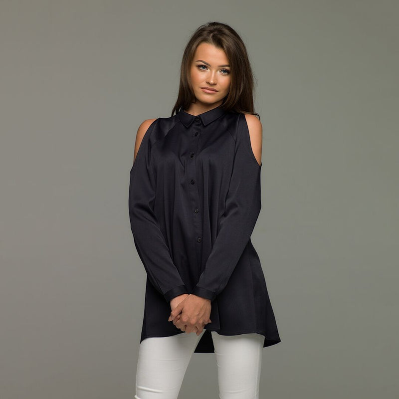 NAVY PEEP COLD SHOULDER - CT005