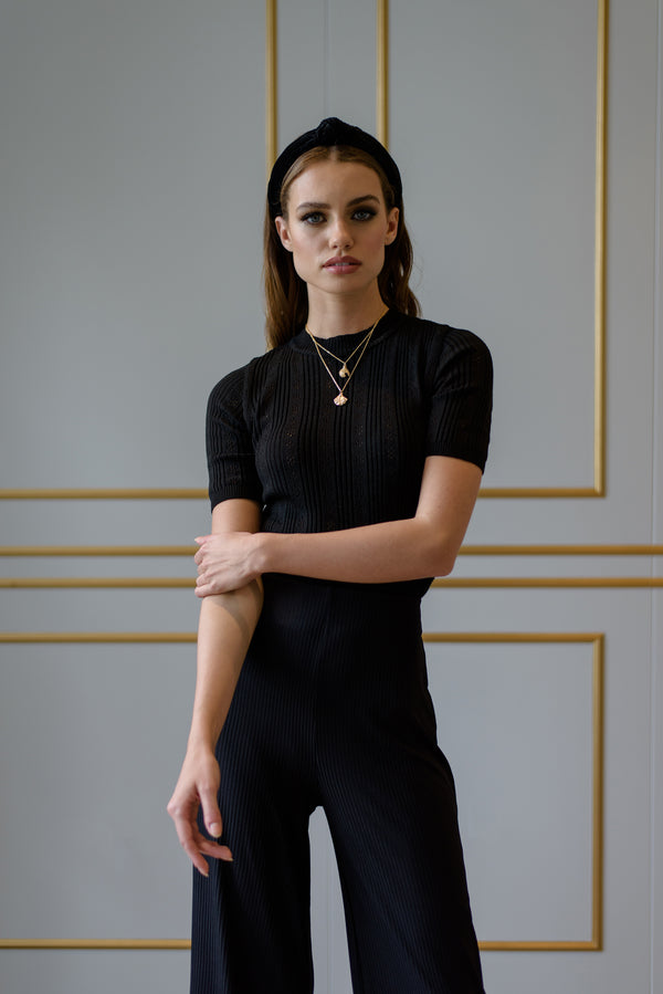 'ERIN' - Knitted Black Crochet Black Tee - CTJ006