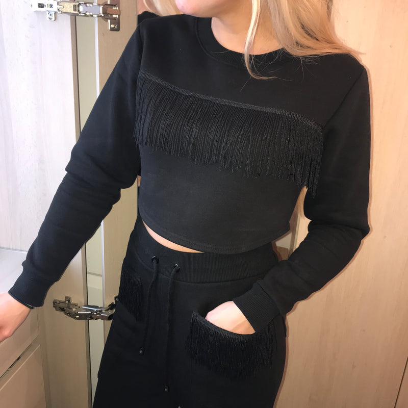 CAGGIE FRINGING DETAILED TRACKSUIT CROP - CT080