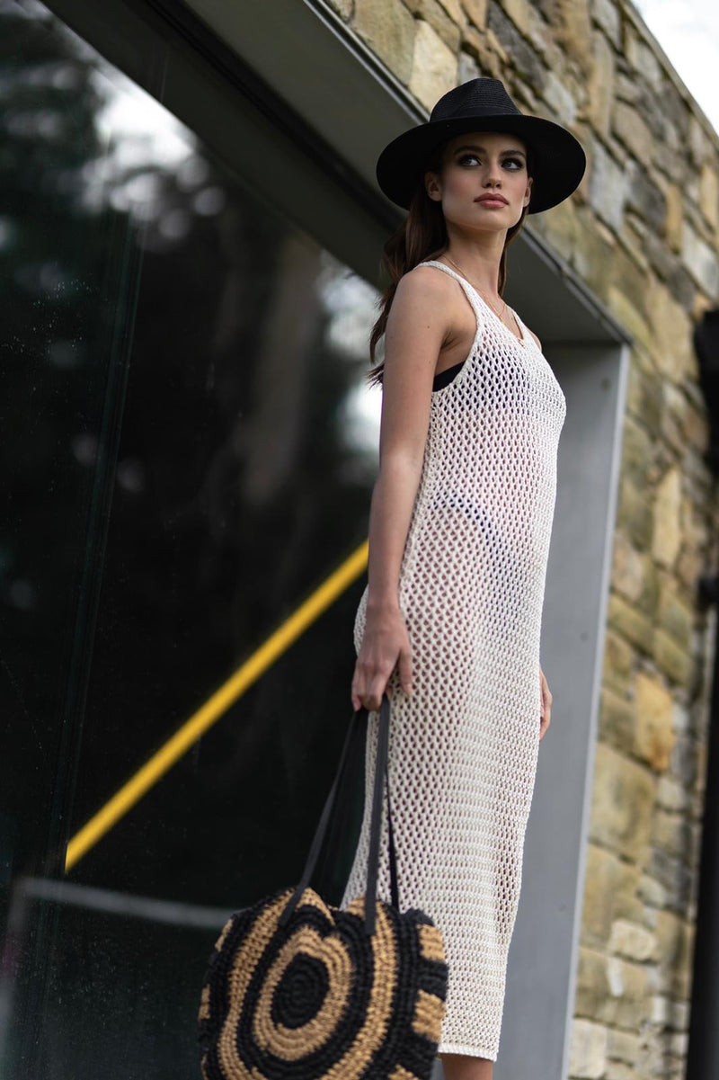Zara Crochet Style Long Beach Dress Cream - CTJ013