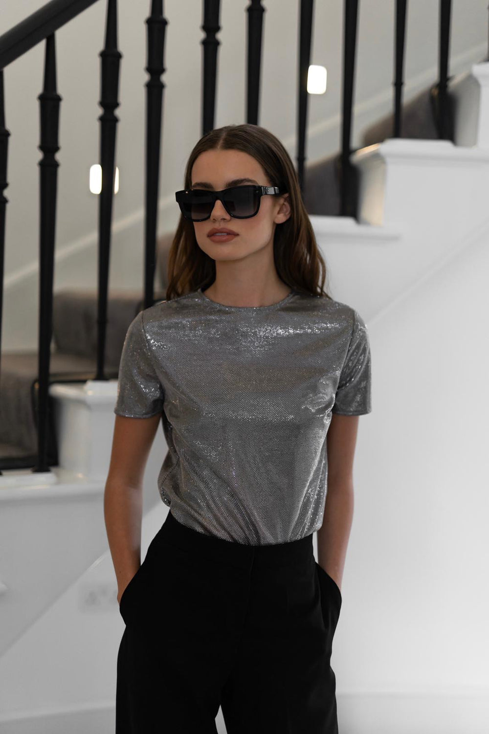 CARA SILVER METALLIC BOXY TEE - CT068 – ChantelleTungatt