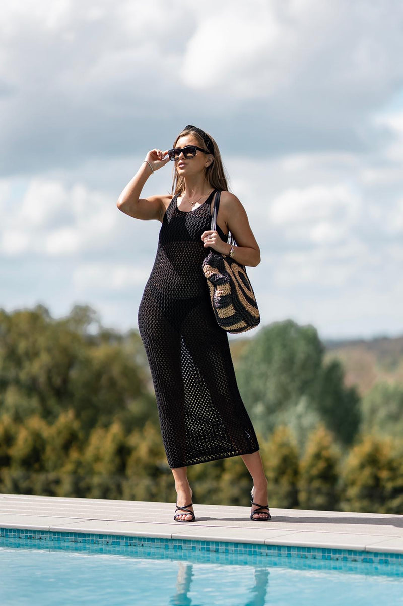 Zara Crochet Style Long Beach Dress Black - CTJ014